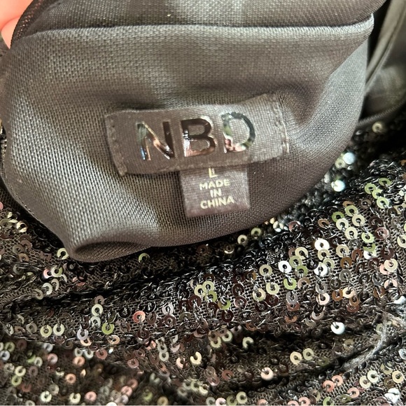 NBD x Revolve Sequin Mini Dress Tinsley Black Halter LBD Holiday NYE Sz Large - Picture 9 of 10